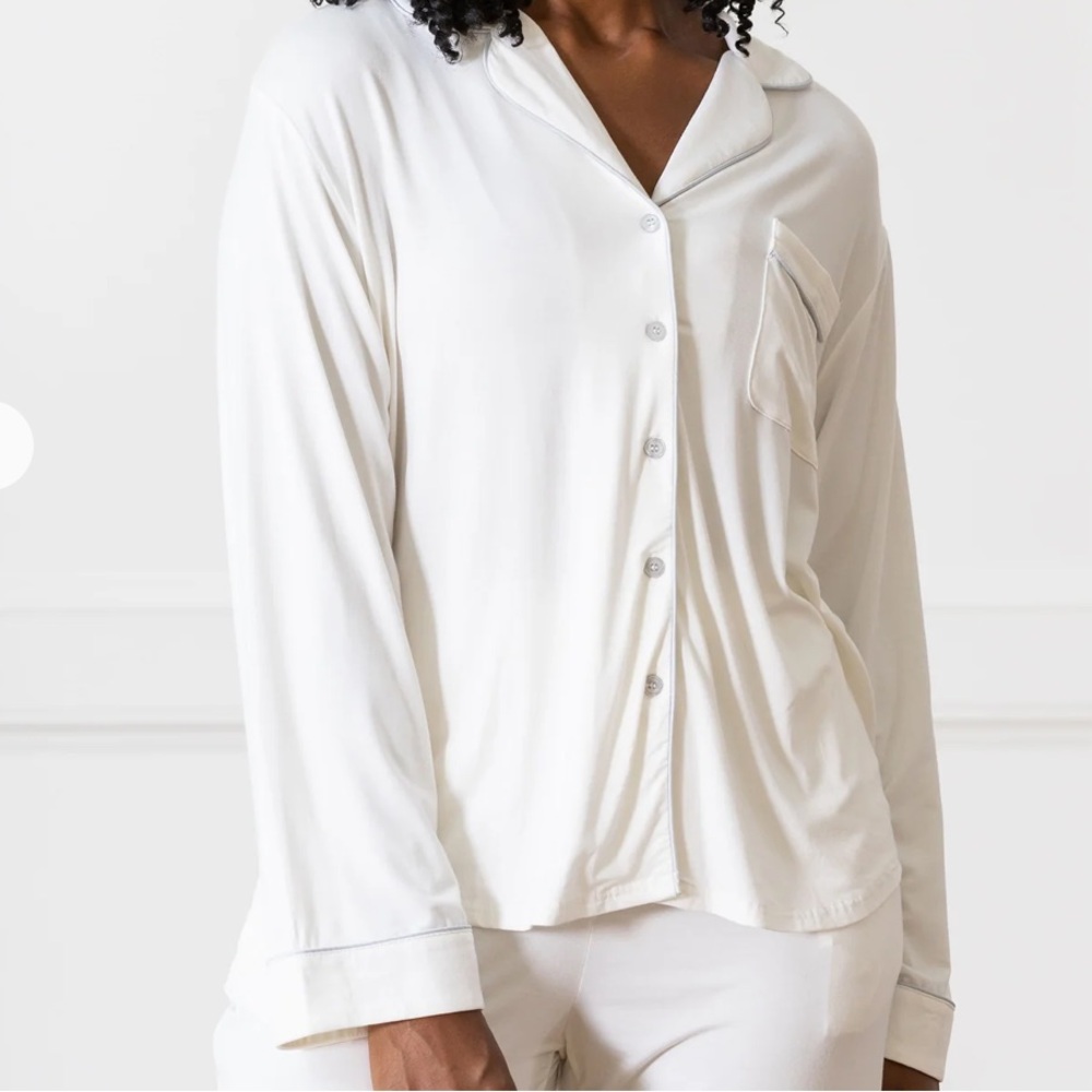 NWT Cozy Earth Bamboo Pajama Long Sleeve Top White CL Luxury Viscose Sleep